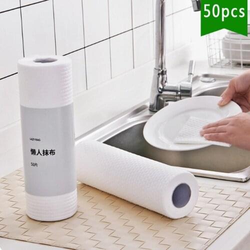50PCS/roll Reusable Lazy Rag Bamboo Towels Kitchen Dish Cloth Paper Towel Roll