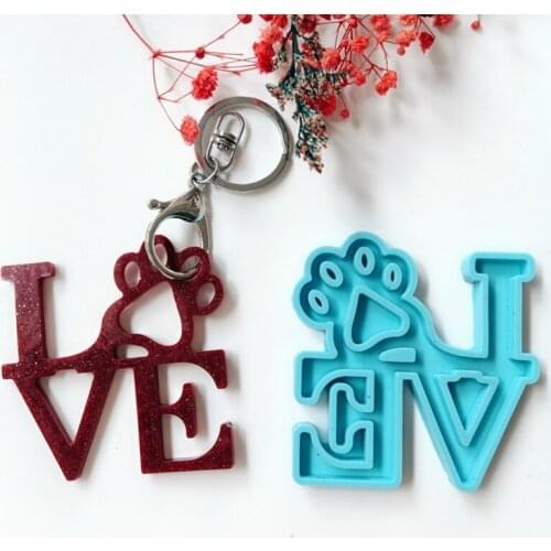 Shiny Heart with Bear Paw Shape Keychains Epoxy Resin Mold I Love You Necklace Pendant Silicone Mould DIY Crafts Jewelry Tools