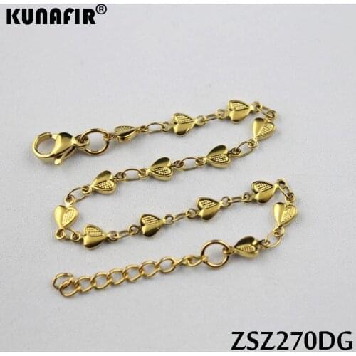 Stainless steel bracelet 4.4mm heart shape Uouya welding chains golden color Brace lace women fashion jewelry ZSZ270DG