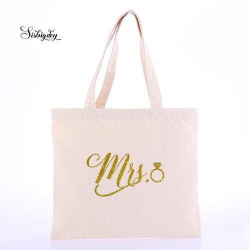 Bride canvas Tote bridesmaid wedding Gift Bridal Party Engagement Shower glitter gold Mrs Tote Bride Travel Honeymoon Bag