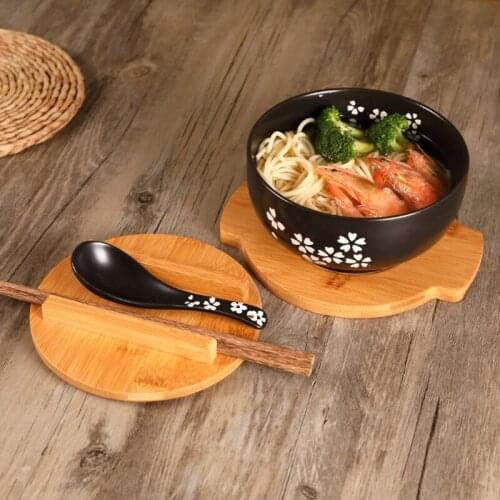 Japanese Style Ceramic Crockery Bowl Korean Vintage Noodles Rice Bowl Lid Spoon Y1QB