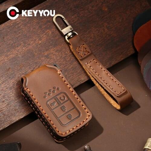KEYYOU Genuine Leather Car Key Case For Honda 2015 2016 2017 Accord Civic Crv Crad V Pilot Odessey City Jazz XRV Venzel HRV CRV