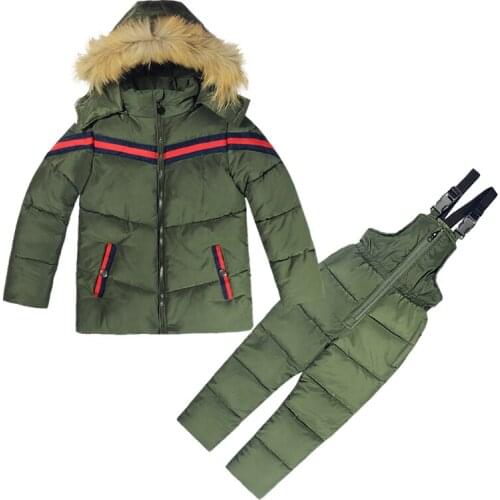 Russia Winter Boys Clothing Set 2PCs Down Coat+Overalls Ski Suits Warm Windproof Outwear Snowsuits Jackets Scarf Pants 2-5T Kids