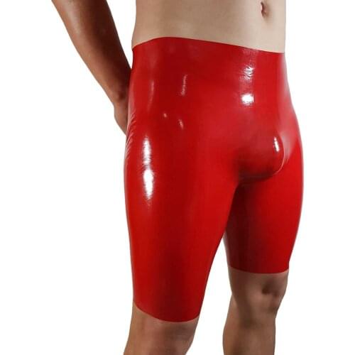 Handmade Red Mens Latex Rubber Shorts Fifth Pants Fetish Customize 3d Crotch