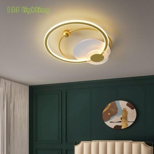 Round Dimmable LED Ceiling Lights Parlor Bedroom Hanging Light Fixtures Matte Gold Home Decoration Luminaire Suspension