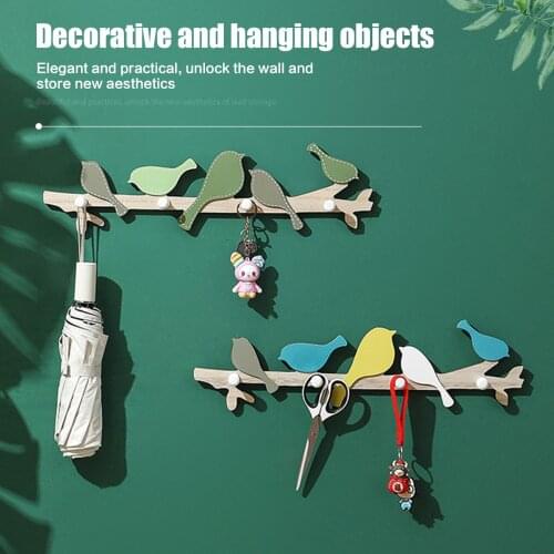 Bird Solid Wood Coat Hooks Creative Porch Wall Hanging Key Decoration Coat Rack
