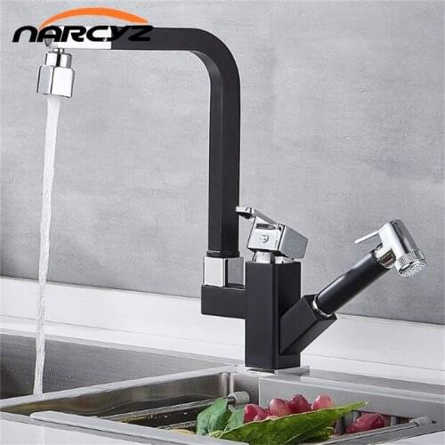 Kitchen Faucets Brass Pull out Faucet 360 rotating spray gun Black multi-function robot Dual-outlet Hot and Cold faucet XT-253