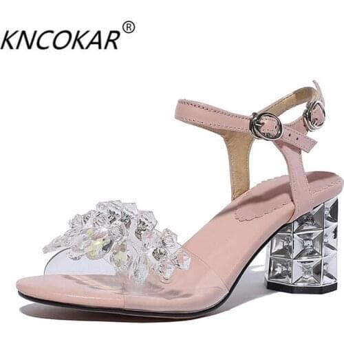 KNCOKAR2018 Summer new sandals with the water diamond sexy heels han version of the fashion show toe thick and thin womens shoe
