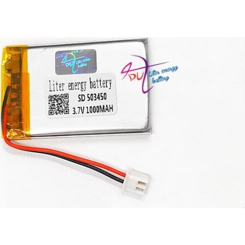 3.7V 1000mAh 503450 Lithium Polymer LiPo Rechargeable Battery cells JST XHR 2.54 2pin plug For DVD PAD speaker camera recorder