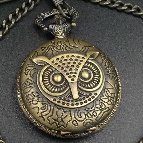 Antique Style Bronze Tone Mens Cool Big Owl Face Quartz Pocket Collect Watch Nice Gift Wholesale Price H150
