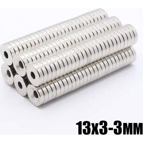 50pcs 13x3-3 mm Super Powerful Strong Bulk Small Ring NdFeB Neodymium Disc Magnets Dia 13mm x 3mm Hole 3mm N35 Rare Earth