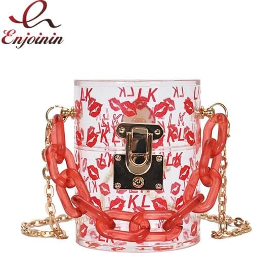 New Sexy Red Lips Print Women Transparent Purses and Handbags Shoulder Chain Bag Box Design Crossbody Mini Bag Party Clutch Bag