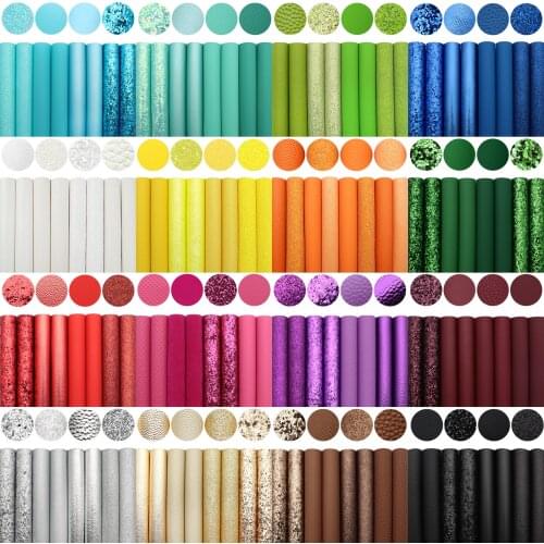 Solid Color Faux Leather Sheets Chunky Glitter Lychee Pattern Synthetic Leather Fabric Set 20*33CM for DIY Earrings Bows Handbag