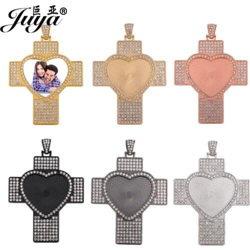 2PCS Cross Pendant Base With Rhinestone Bezel 30mm Heart Blank Tray For DIY Making Jewelry Accessories Designs Necklace Findings