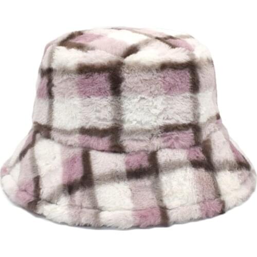 Autumn Winter Warm Bucket Hat For Women Fashion Plaid Fisherman Hat Female Korean Soft Velvet Plush Vacation Panama Sun Hat