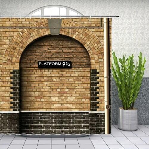 Platform 9 and 3/4 Shower Curtains Secret Passage of Kings Cross Railway Station Brick Wall Bath Decor Waterproof Curtain Set