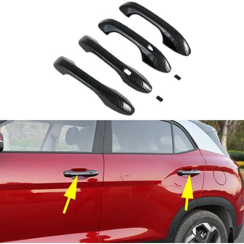 Fit For 2020 2021 Hyundai ix25 Creta Carbon Fiber Exterior w/ Smart Key Hole Door Handle Cover Garnish Accessories