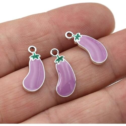 5Pcs Enamel Silver Purple Eggplant Charms Pendant for Jewelry Making Earrings Bracelet Necklace Accessories DIY Craft Findings