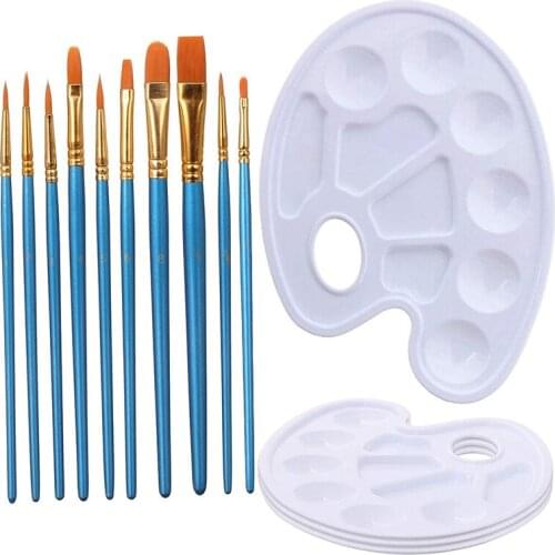 PPYY-10 Pcs Paint Brushes Watercolor Brushes Art Paint Brush Set and 4 Pcs Paint Palette for Kids and Adults to Create Art Paint