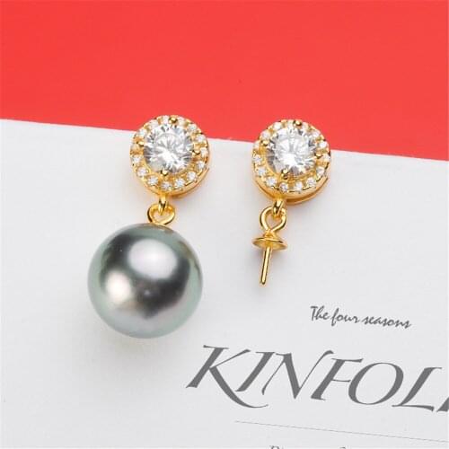 Real Solid 925 Sterling Silver Pearl Stud Earrings Accessories Findings DIY Jewelry Ear Hook Blank Empty Support