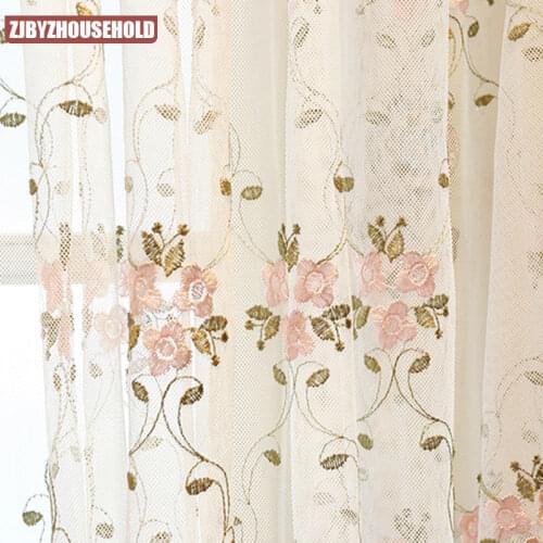 Pink Sweet Elegant embroidery Tulle Curtains for Living Room Princess Lace Flower Sheer Tulle Wedding Window Drapes