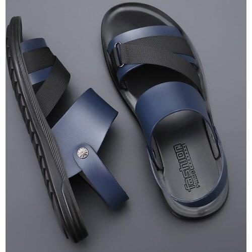Qmaige sandals men leather luxury brand 2021 Fashion designer slippers Summer Beach Soft Leather Casual outdoor sandals for men