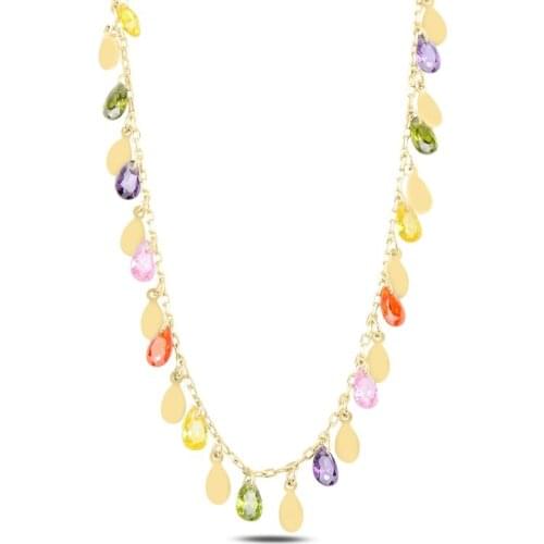Silver 925 Sterling Dangle Sequins & Colorful Zircon Stone Necklace
