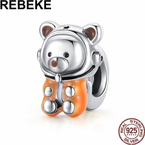 DIY pendant jewelry 100% 925 sterling silver bead enamel Space Bear charm fit bracelet making girlfriend birthday gift for woman