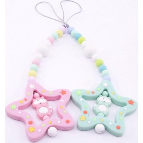 Bite Bites Food Grade Silicone Teether Christmas Mint Stars DIY Teething Chain Accessories Infant Toys BPA Free Baby Teether
