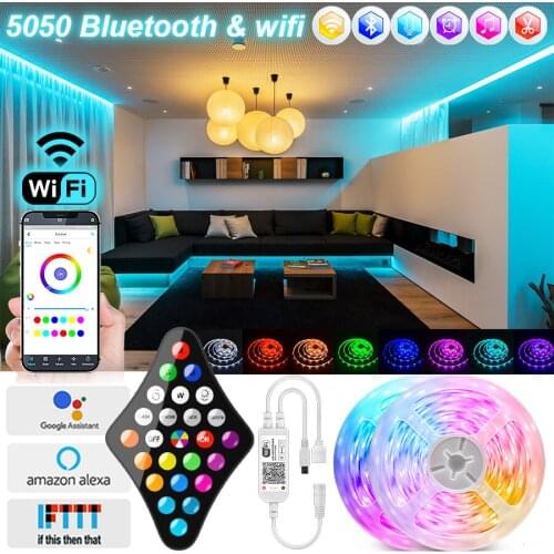LED Strip Lights 5050 RGB Led Light Neon Bluetooth Wifi Alexa Flexible Tape LEDs Diode For Decoration Bedroom BackLight For TV