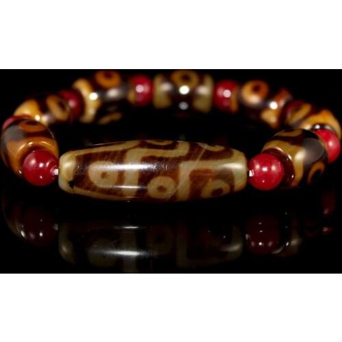 Tibetan Old Dzi Beads Nine Eyes and Three Eyed Natural Stone Genuine Tibet Beads Men and Womens Bracelet Great Quality