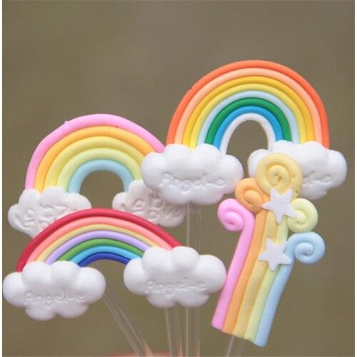 1Pc Rainbow Cake Decorations Ornaments for Boy/Girl Happy Birthday Baby Shower Party Wedding Gift Decoration Tool Random shape