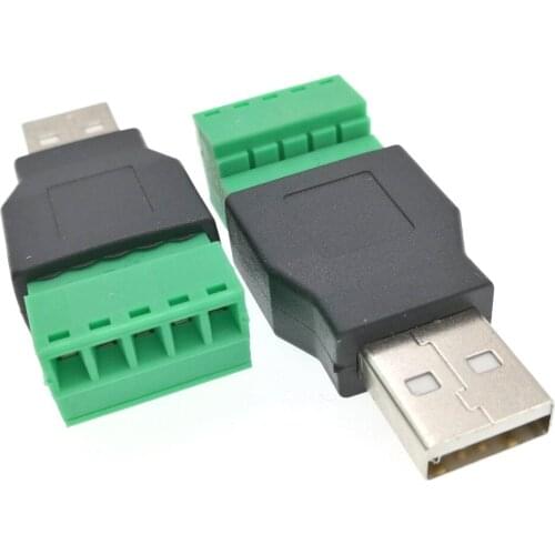 USB 2.0 Type A Male/Female To 5P Screw w/ Shield Terminal Plug Adapter Connector