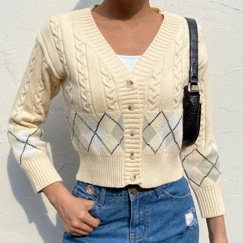 Yellow Short Cardigan Womens Autumn New Cute Casual Knitted Sweater V-neck Retro Ladies Streetwear
