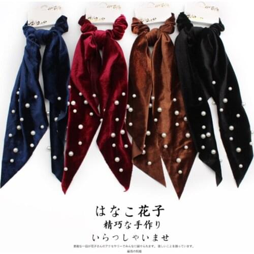 Pearl Retro Temperament Personality Tie Hair Rubber Band Bow Tie Bandage Tie Ponytail Headband Female Hair Accessories