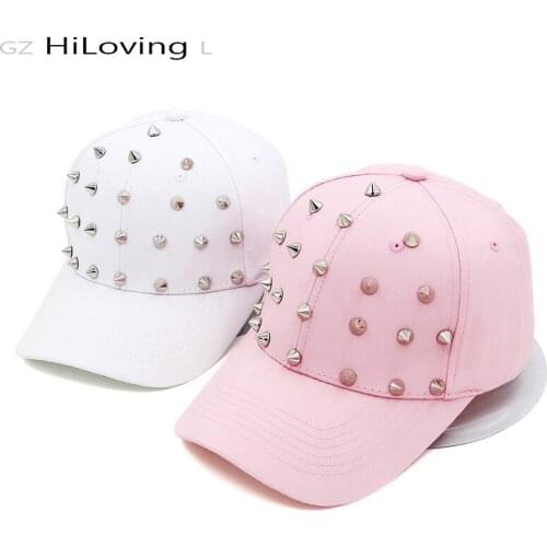 GZHilovingL Women Cap 2017 Summer Rivet Baseball Cap Mens Unisex Cotton Solid Adjustable Baseball Caps Hats Leisure Hip Hop Caps