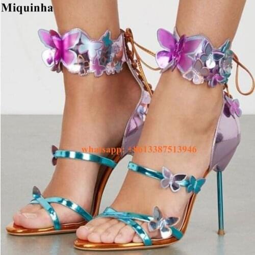 2017 New Design Women Fashion Straps Cross 3D Butterfly High Heel Sandals Ankle Wrap Lace-up Stiletto Heel Sandals Dress Shoes