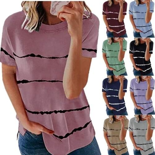 Woman Tshirts Summer 2021 New Tees Short Sleeve Female Striped Pattern Round Collar Ladies Harajuku T Shirt Women BX201106