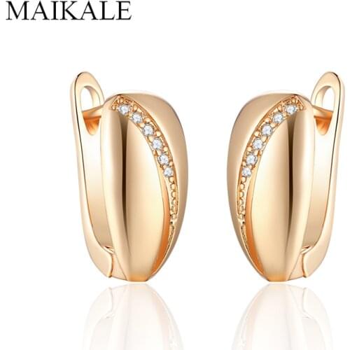 MAIKALE Simple Copper Stud Earrings For Women Gold Silver Color Plated Earrings Zirconia Daily Wear Jewelry Gifts Send Friend