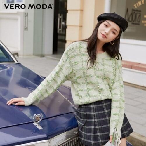 Vero Moda Women Loose Fit Beading Decorative Plaid Sweater Knit Top | 320413059