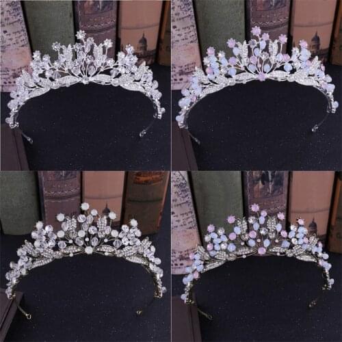 Baroque Bronze Vintage Princess Hair Crown Handmade Artificial Pink Rhinestone Quinceanera Wedding Hair Accessory Hairwear