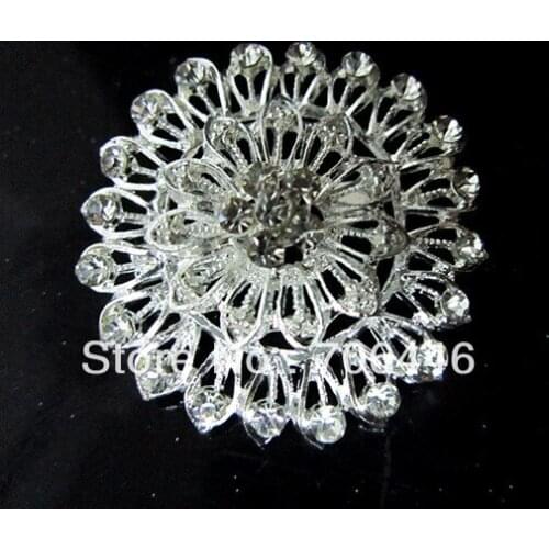 1.6 Inch Silver Color Clear Rhinestone Crystal Small Pin Flower Party Brooch Bouquet
