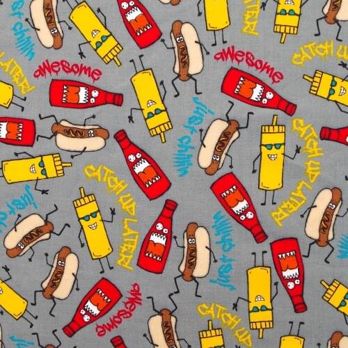 1 yard Cotton Woven Fabric - bottle and hotdog (width=140cm)