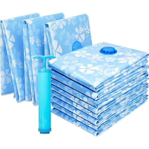 11Pcs Vacuum Storage Bag Reusable Hand Pump Compressed Clothes Pillow Organizer Space Saving Reusable Storage Bag with Air Pump