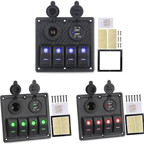 12v 24v 4 Gang On-Off Toggle Switch Car Control Panel With Dual USB Charger For Car Marine Boat Switches 5Pin 12V 20A / 24V 10A