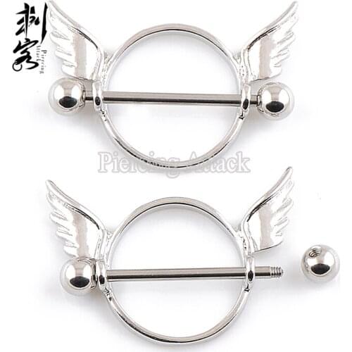14 Gauge Body Jewelry Wings with Shield Nipple Ring