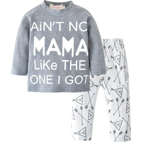 2021 clothes for newborns Baby clothes set spring and autumn fashion letters MAMA long-sleeved T-shirt + arrow trousers set