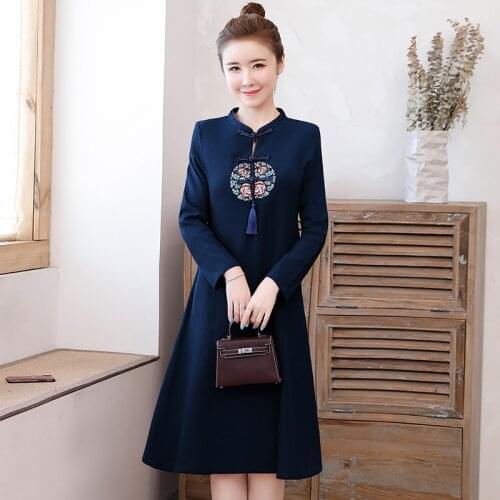 2021 Spring New Improved Cheongsam Oriental Dress Female Hanfu Retro Chinese Dress Qipao Plus Size Buckle Party Dress TA2389