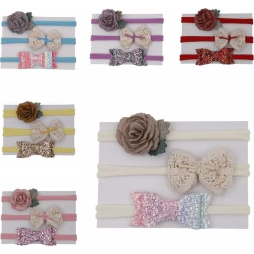 3Pcs/Set Kid Headdress Flower Bowknot Hair Band Elastic Girls Headband Photography Props Accessories Birthday Party Decoration