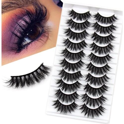 3D Mink Lashes 5/8/10 Pairs Natural False Eyelashes Fluffy Soft Wispy Volume Dramatic Long Cross Eyelash Extension Makeup